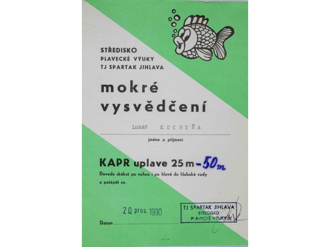 Mokré vysvědčení , kapr 25 50 m, 1990