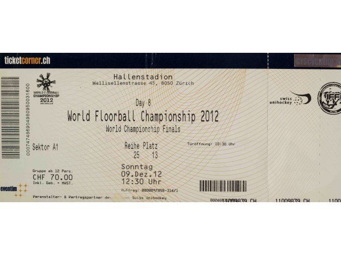 Vstupenka fotbal, World Floorebal Championship, 2012