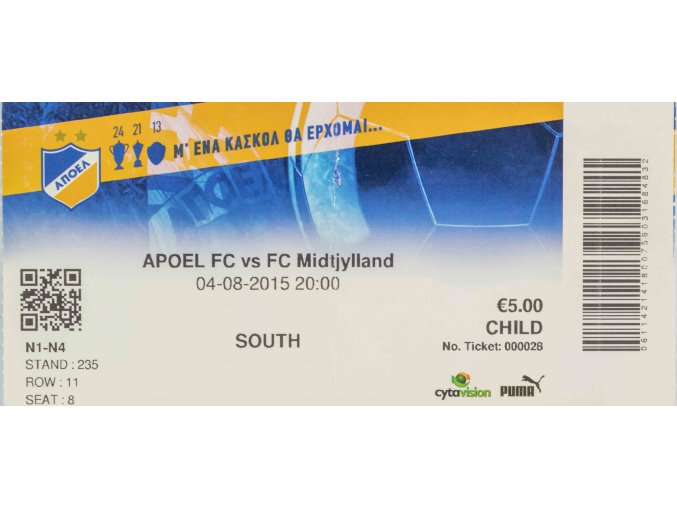 Vstupenka fotbal, Apoel FC v. FC Midtjylland, 2015
