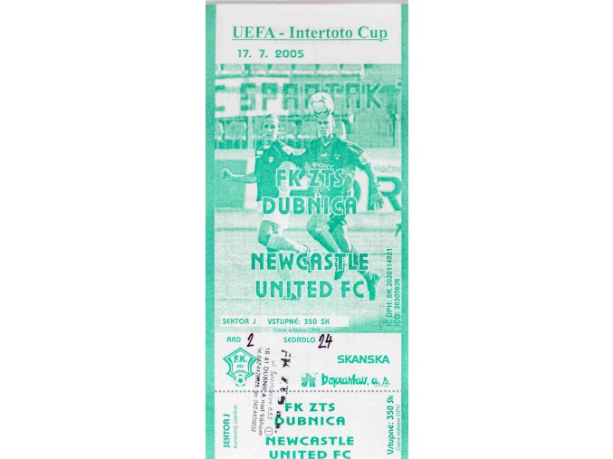 Vstupenka fotbal UEFA, FK ZTS Doubnica v. Newcastle United FC, 2005 5