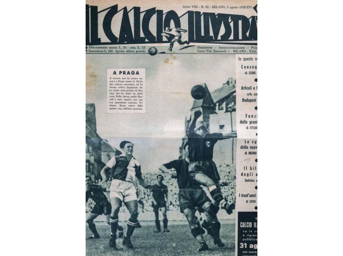 Noviny IL Calcio Illvstrato 1938 XVI, Slavia Praga Genoa (1)