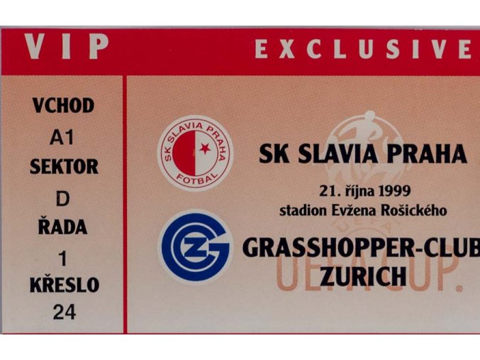 Vstupenka UEFA Cup 9900, S.K. Slavia Grasshoppers Zurich, 1999, VIP