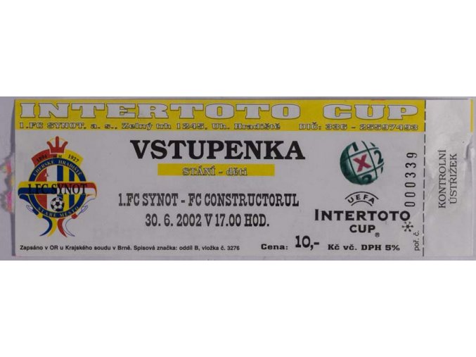 Vstupenka fotbal Intertoto, FC Synot v. FC Constructurul, 2002
