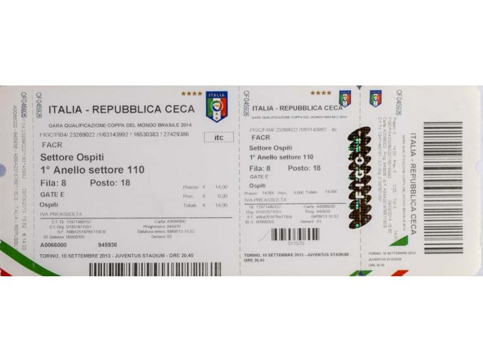 Vstupenka fotbal, Q2014, Italia v. Republica Ceca, 20132