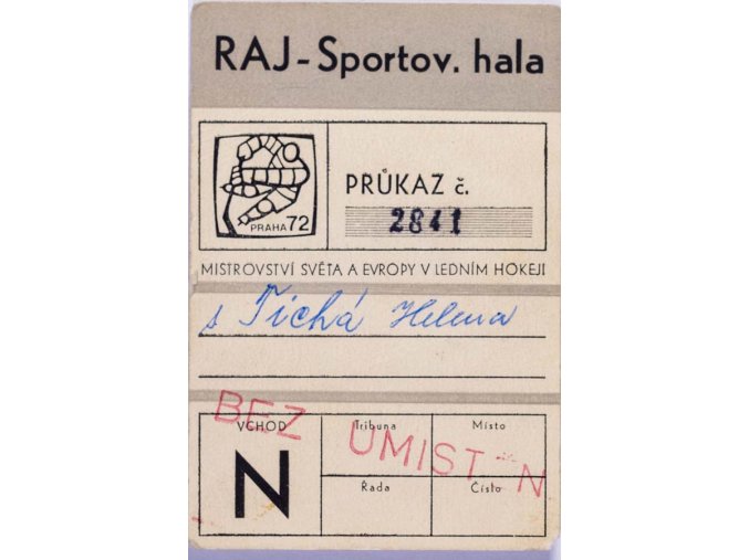 Průkaz hokej, MS 1972, Sportovní hala