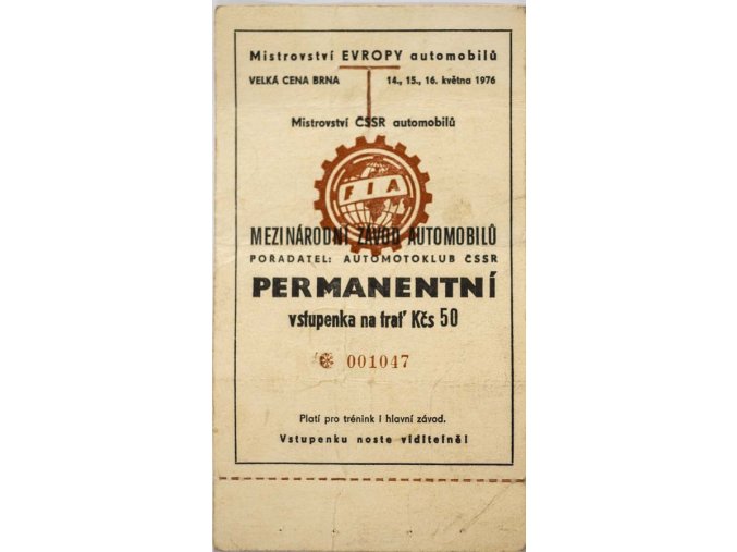 Permanentní vstupenka, ME a ČSSR automobilů, 1976 (1)