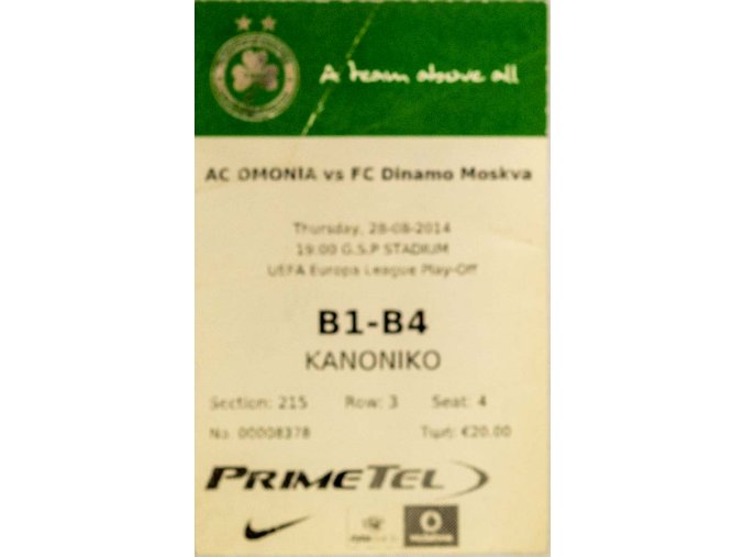 Vstupenka fotbal, AC Omonia v. FC Dinamo Moskva, 2014