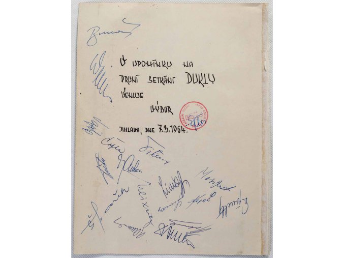 Listina, Upomínka na první setkání Dukly Jihlava, 1964, autogramy