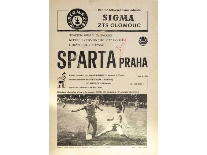 Program , Sigma ZTS Olomouc v. Sparta Praha, 1983