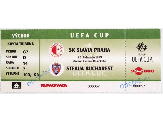 Vstupenka fotbal SK Slavia Prague vs. Steaua Bucharest, 1999