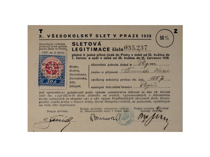 SleSletová legitimace IX. všesokolského sletu v Praze 1932DSC 4667