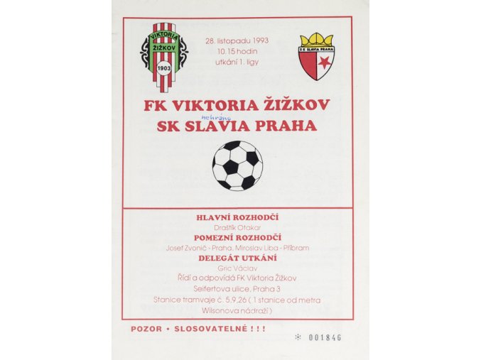 Program FK Viktoria Žižkov vs. SJK Slavia Slavia,1993DSC 6860