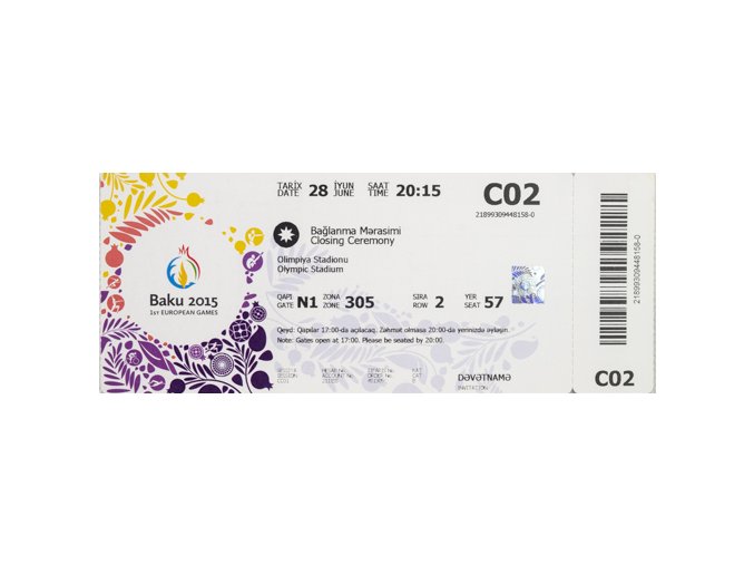 VVstupenka European Games, Baku, Closing Ceremony, 2015DSC 8125
