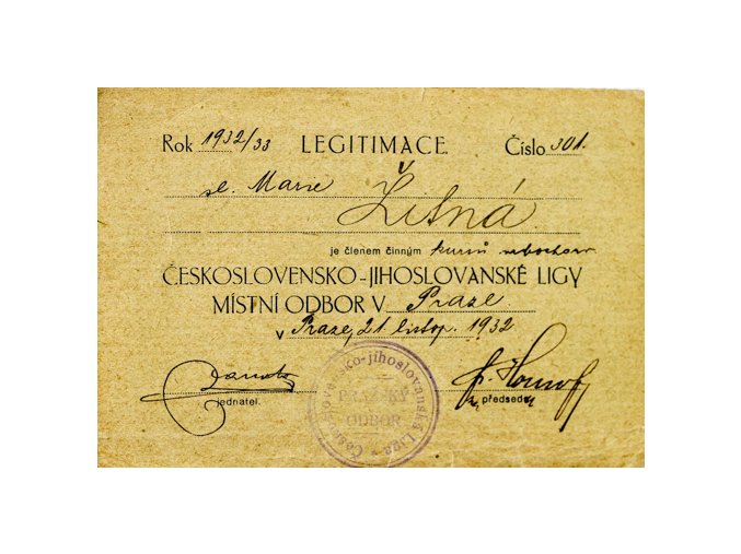 Legitimace Československé jihoslovanské ligy, 1932Legitimace Československé jihoslovanské ligy, 1932