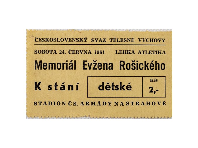 Vstupenka lehká atletika, memoriál Evžena Rošického , 1961, 2Vstupenka lehká atletika, memoriál Evžena Rošického , 1961, 2