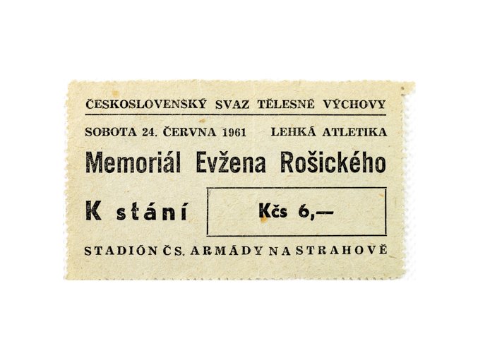 Vstupenka lehká atletika, memoriál Evžena Rošického , 1961, 6Vstupenka lehká atletika, memoriál Evžena Rošického , 1961, 6