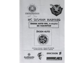 Program hokej, HC Slovan Harward vs. BK Farjestad, EHL 1998
