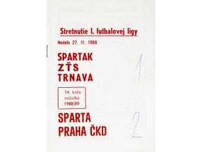 Program k utkání TRNAVA vs. Sparta Praha, 1988