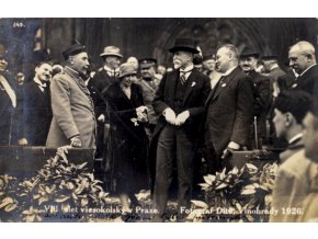 Dobová pohlednice, Prezident Masaryk a Dr. Bukovský na sletu v roce 1932 (1)