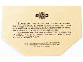 Pozvánka , K slavnostnímu zahájení VII. všesokolského sletu, 1926