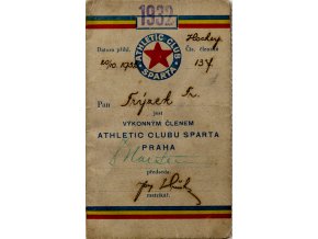 Členská legitimace Athletic clubu Sparta, 1932 (1)