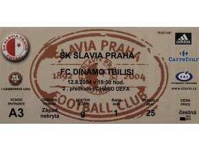 Vstupenka fotbal SK Slavia Prague v. FC Dinamo Tbilisi, UEFA 2004