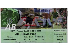 Vstupenka fotbal AB v. Slavia Prag, UEFA, 2000 (1)
