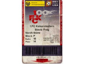 Vstupenka fotbal 1.FC Kaiserslautern v. Slavia Prag, UEFA, 2001