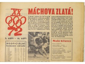 Noviny Československý sport, Máchova zlatá, OH Mnichov, 1972