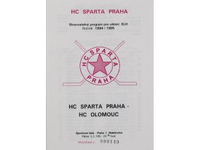 Program hokej, HC Sparta Praha vs. HC Olomouc, 1995