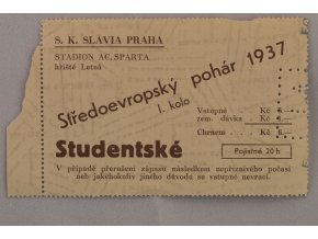 Vstupenka fotbal Středoevropský pohár S.K. Slavia Praha