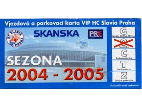 Parkovací karta VIP, HC Slavia Praha, sezona 20042005