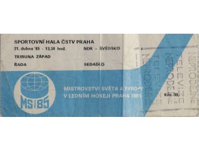 Vstupenka, MS hokej Praha, NDR v. Švédsko, 1985 (1)