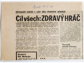 Výstřižek z novin SPORT Cíl všech Zdravý hráč, 1978