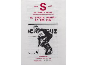 Program hokej, HC Sparta Praha vs. HC ZPS Zlín, 1994