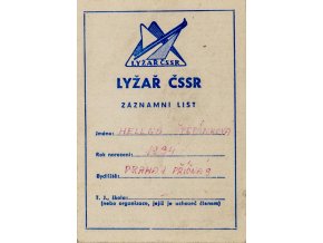 Legitimace , záznamní list, Lyžař ČSSR (1)