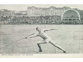 Pohlednice, Marathonské zápasy, vrh oštěpem, Letná, 1912 (1)