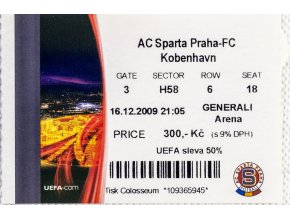 Vstupenka UEFA , Sparta Praha v. FC Kobenhavn, 2009