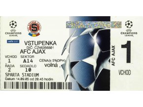 Vstupenka UEFA CHL, Sparta Praha v. AFC Ajax, 2005