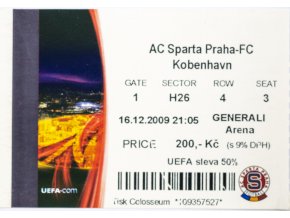 Vstupenka UEFA , Sparta Praha v. FC Kobenhavn, 2009 II