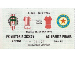 Vstupenka UEFA , FK Viktoria Žižkov v. Sparta Praha, 1996