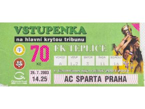 Vstupenka fotbal, FK Teplice v. AC Sparta Praha, 2003