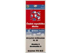 Vstupenka fotbal, Česká republika v. Malta, QMS, 1996