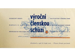 Pozvánka na výroční čl. svhůzi, SK Slavia Praha Dynamo, jezdecký oddíl, 1950