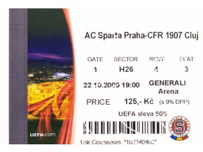 Vstupenka UEFA , Sparta Praha v. CFR 1907 Cluj, 2009 II