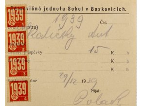 Dokument legitimace, Jednota Sokol v Boskovicích, 1939