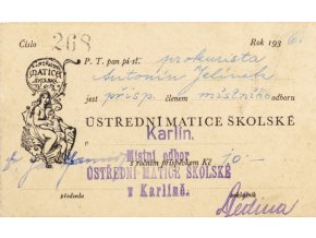 Členská legitimace Ústřední matice školské, 1936 (1)