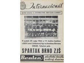 Program Internacionál Bratislava vs. Spartak Brno ZJŠ, 1966
