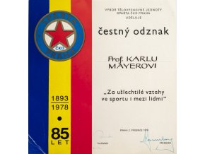 Dokument, čestný odznak, AC Sparta, 1978