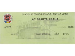 Vstupenka UEFA , Sparta Praha v. Bohemians Praha, 1996